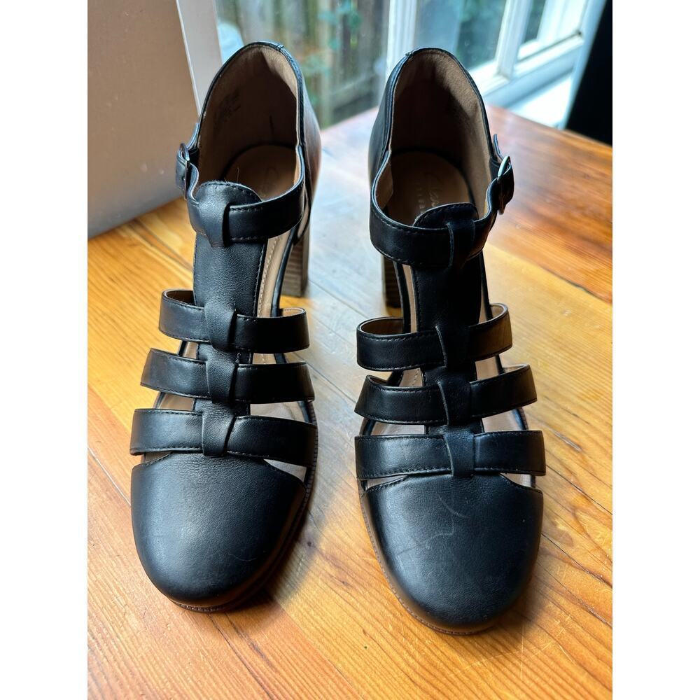 Clarks Sandal Ciera Gull Pump Block Heel Black Women's Size 8 - Picture 2 of 6